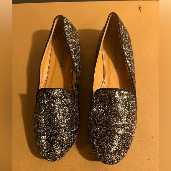 “Rampage” black with silver glitter loafers. - Picture 1 of 7